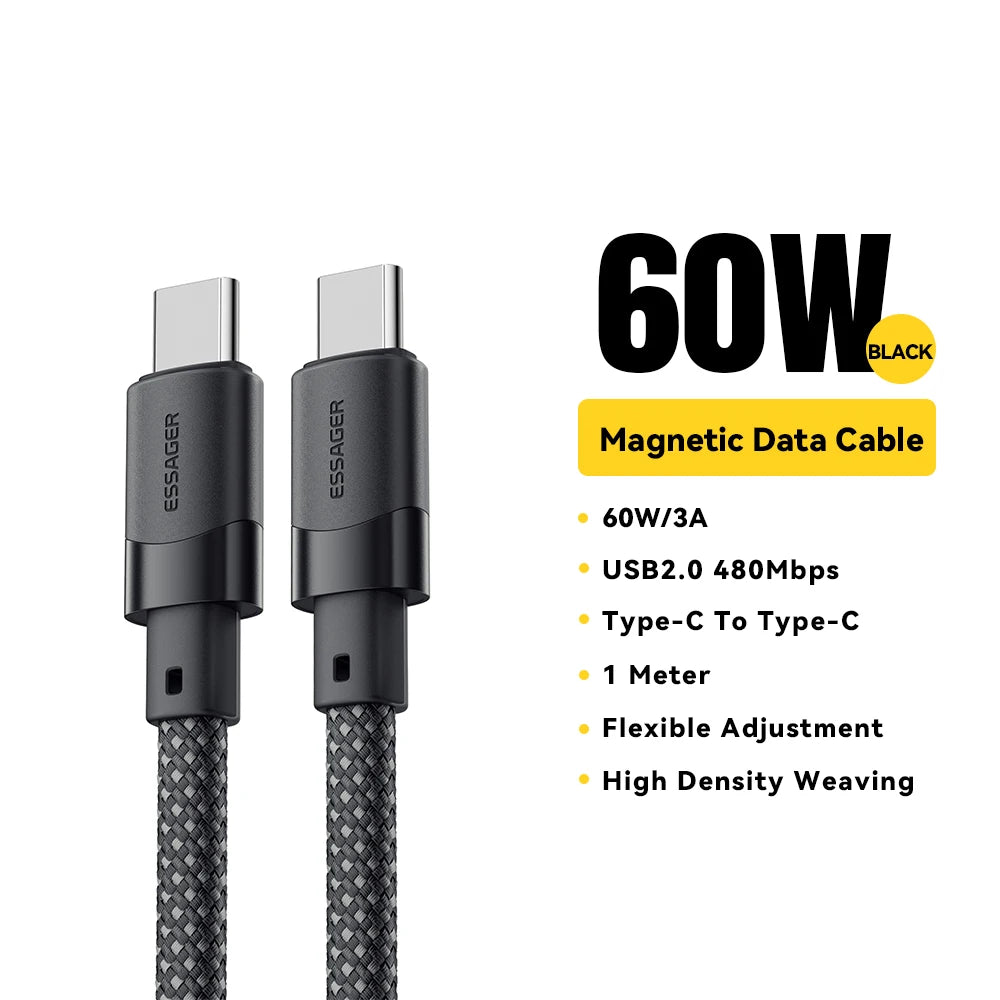 PD 100W Magnetic Suction anti Winding USB C to C Fast Charger Cable Data Charging Wire for Iphone 15 Laptop Samsung