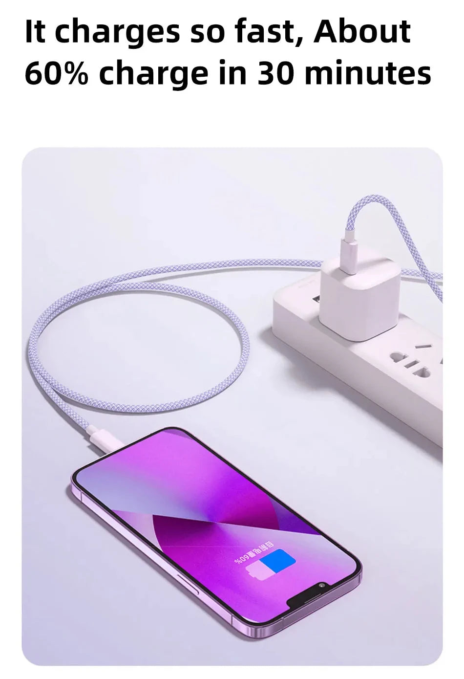 60W USB-C to USB-C Fast Charging Cable – 6A Type-C Data Charger for iPhone 15/16, Samsung, Xiaomi & More
