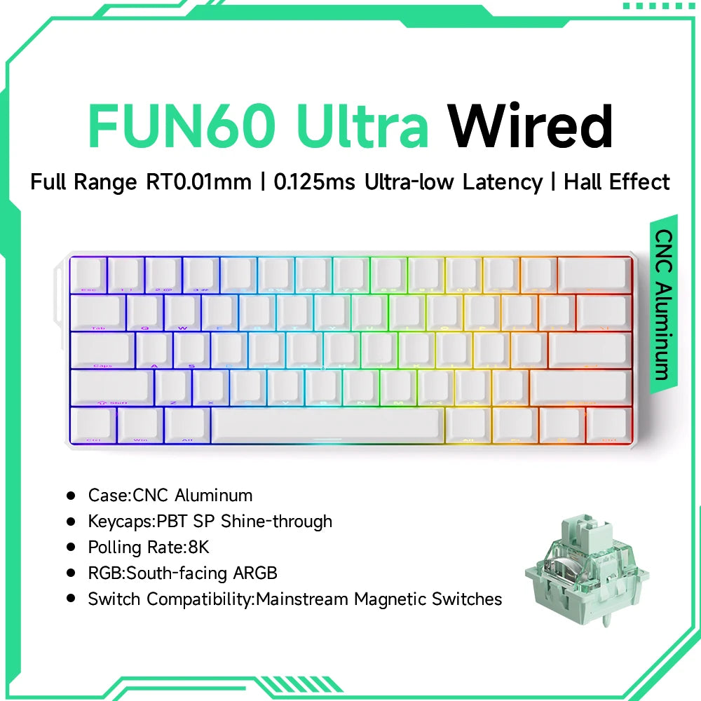Monsgeek FUN60 Mechanical Keyboard Magnetic Switch 60% Gaming Keyboards Rapid Trigger 0.01Mm 8K ARGB HE/TMR Custom Keyboard