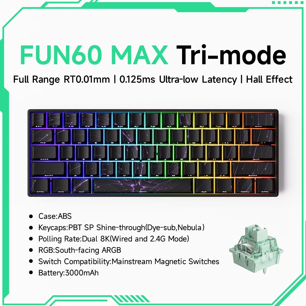 Monsgeek FUN60 Mechanical Keyboard Magnetic Switch 60% Gaming Keyboards Rapid Trigger 0.01Mm 8K ARGB HE/TMR Custom Keyboard