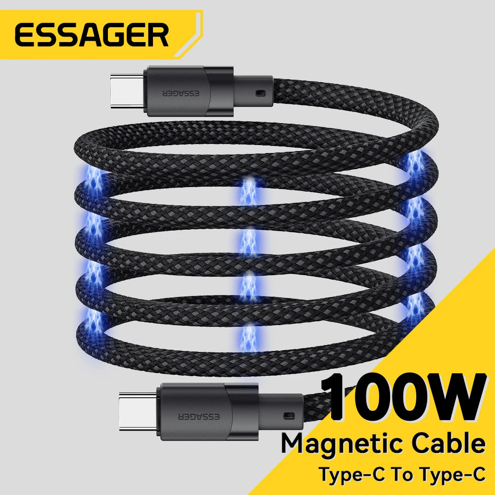 PD 100W Magnetic Suction anti Winding USB C to C Fast Charger Cable Data Charging Wire for Iphone 15 Laptop Samsung