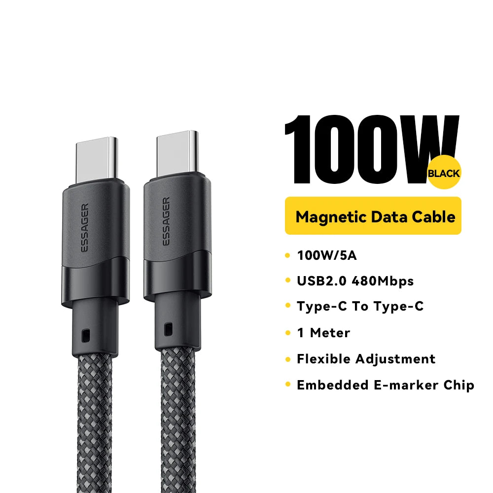 PD 100W Magnetic Suction anti Winding USB C to C Fast Charger Cable Data Charging Wire for Iphone 15 Laptop Samsung
