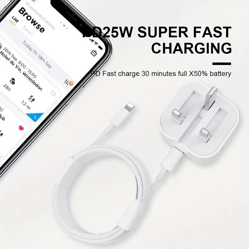 UK USB-C Charger – 25W PD & QC 3.0 Fast Charger for iPhone 15/14/13 Pro, Type-C Travel Wall Adapter