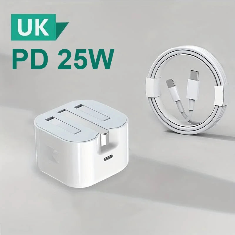 UK USB-C Charger – 25W PD & QC 3.0 Fast Charger for iPhone 15/14/13 Pro, Type-C Travel Wall Adapter