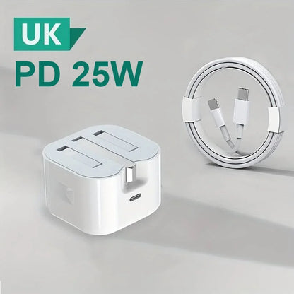 UK USB-C Charger – 25W PD & QC 3.0 Fast Charger for iPhone 15/14/13 Pro, Type-C Travel Wall Adapter