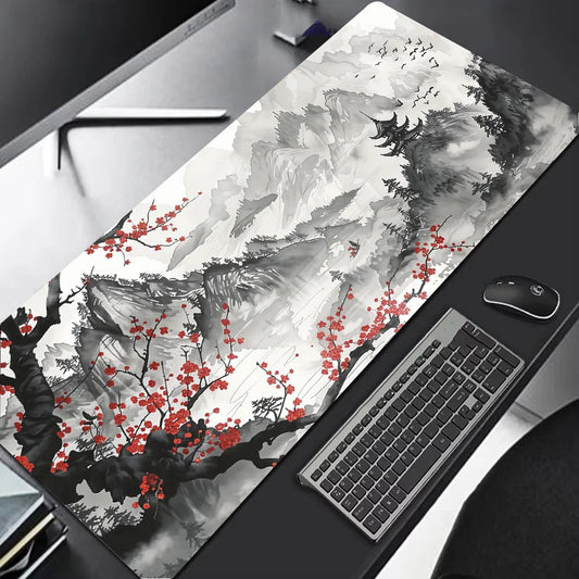 Sakura Scenery Gaming Mouse Pad – Large, Anti-Slip Rubber, Durable with Stitched Edges, Ideal for Office & Gaming