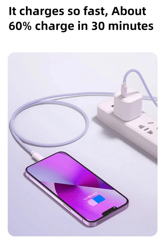 60W USB-C to USB-C Fast Charging Cable – 6A Type-C Data Charger for iPhone 15/16, Samsung, Xiaomi & More