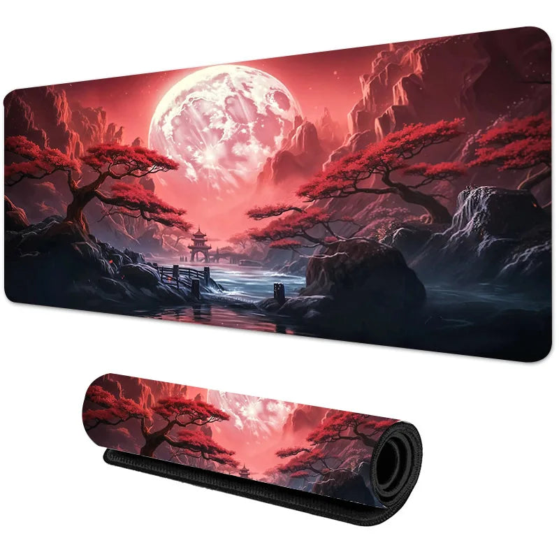 Sakura Scenery Gaming Mouse Pad – Large, Anti-Slip Rubber, Durable with Stitched Edges, Ideal for Office & Gaming