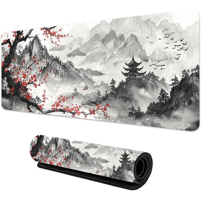 Sakura Scenery Gaming Mouse Pad – Large, Anti-Slip Rubber, Durable with Stitched Edges, Ideal for Office & Gaming