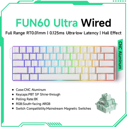 Monsgeek FUN60 Mechanical Keyboard Magnetic Switch 60% Gaming Keyboards Rapid Trigger 0.01Mm 8K ARGB HE/TMR Custom Keyboard