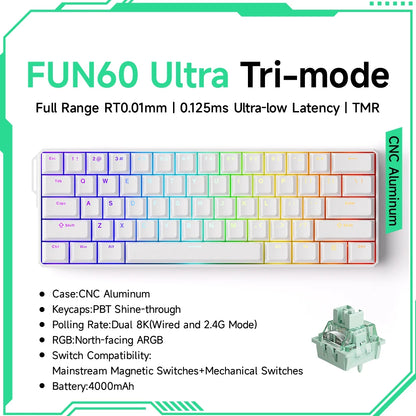 Monsgeek FUN60 Mechanical Keyboard Magnetic Switch 60% Gaming Keyboards Rapid Trigger 0.01Mm 8K ARGB HE/TMR Custom Keyboard