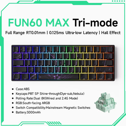 Monsgeek FUN60 Mechanical Keyboard Magnetic Switch 60% Gaming Keyboards Rapid Trigger 0.01Mm 8K ARGB HE/TMR Custom Keyboard