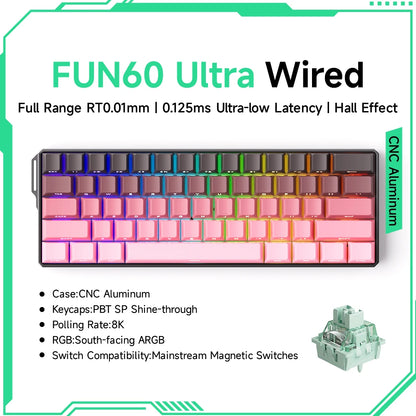 Monsgeek FUN60 Mechanical Keyboard Magnetic Switch 60% Gaming Keyboards Rapid Trigger 0.01Mm 8K ARGB HE/TMR Custom Keyboard