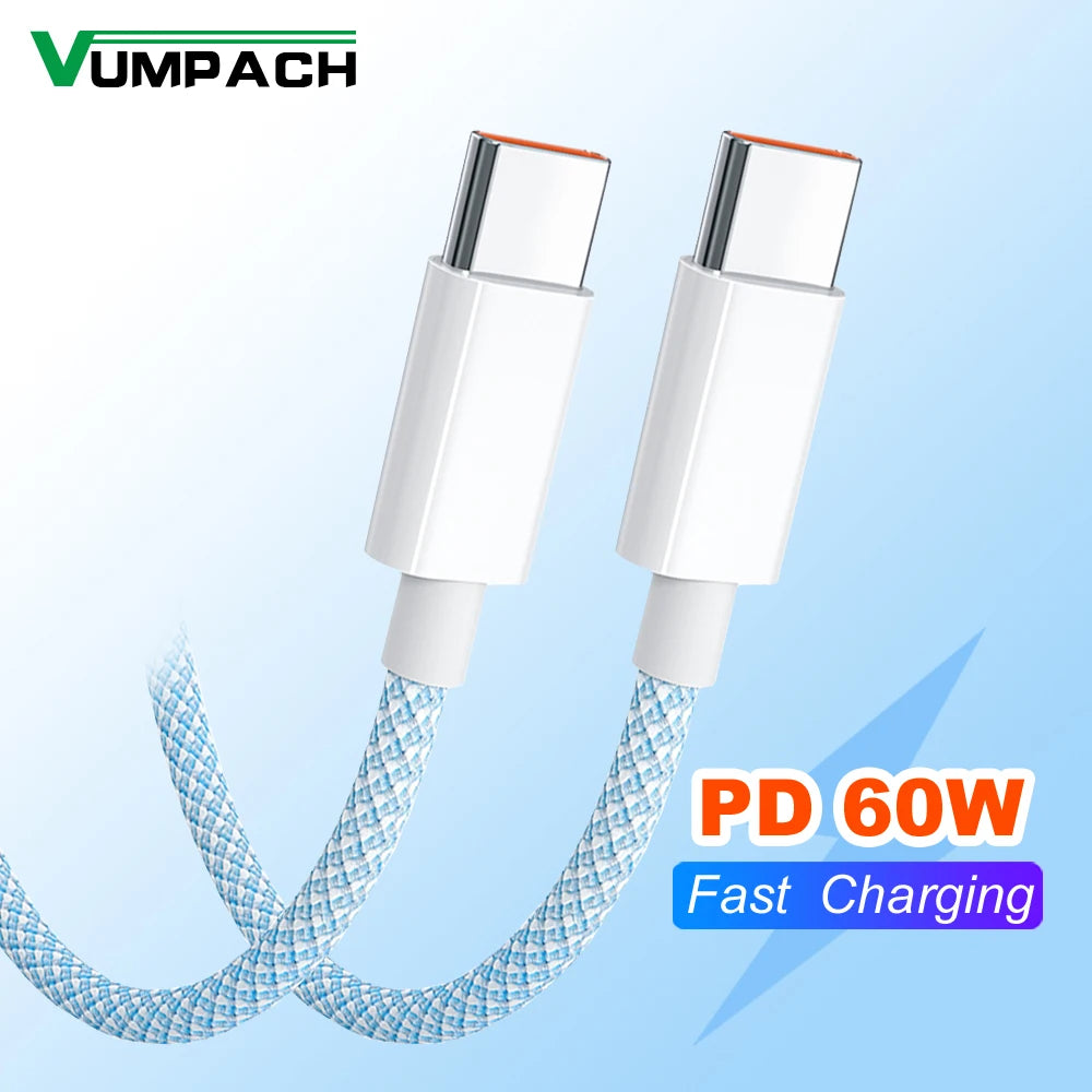 60W USB-C to USB-C Fast Charging Cable – 6A Type-C Data Charger for iPhone 15/16, Samsung, Xiaomi & More