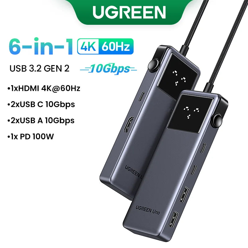 UGREEN Uno USB-C Hub 6-in-1 | 4K HDMI | 100W PD | 10Gbps USB 3.2