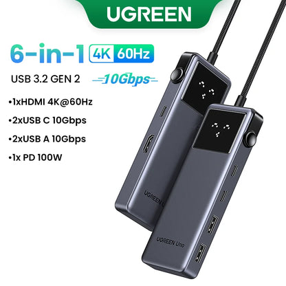 UGREEN Uno USB-C Hub 6-in-1 | 4K HDMI | 100W PD | 10Gbps USB 3.2