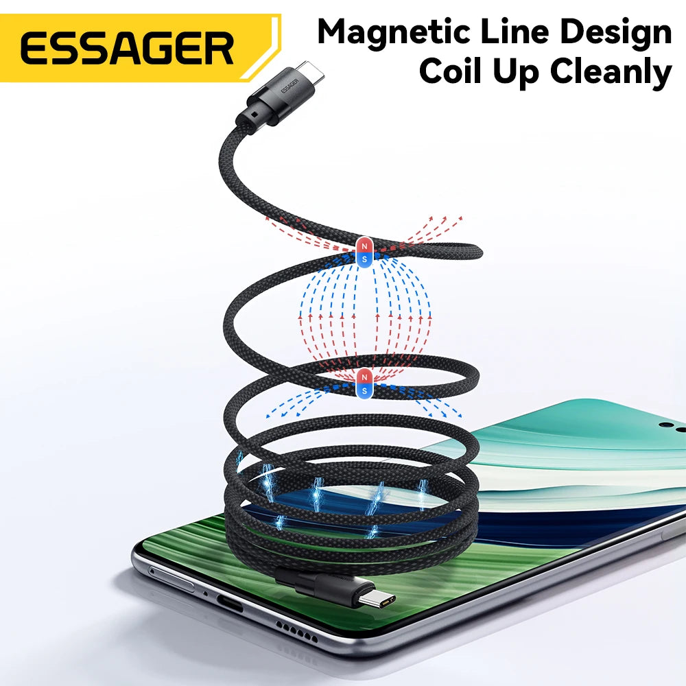 PD 100W Magnetic Suction anti Winding USB C to C Fast Charger Cable Data Charging Wire for Iphone 15 Laptop Samsung