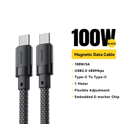 PD 100W Magnetic Suction anti Winding USB C to C Fast Charger Cable Data Charging Wire for Iphone 15 Laptop Samsung