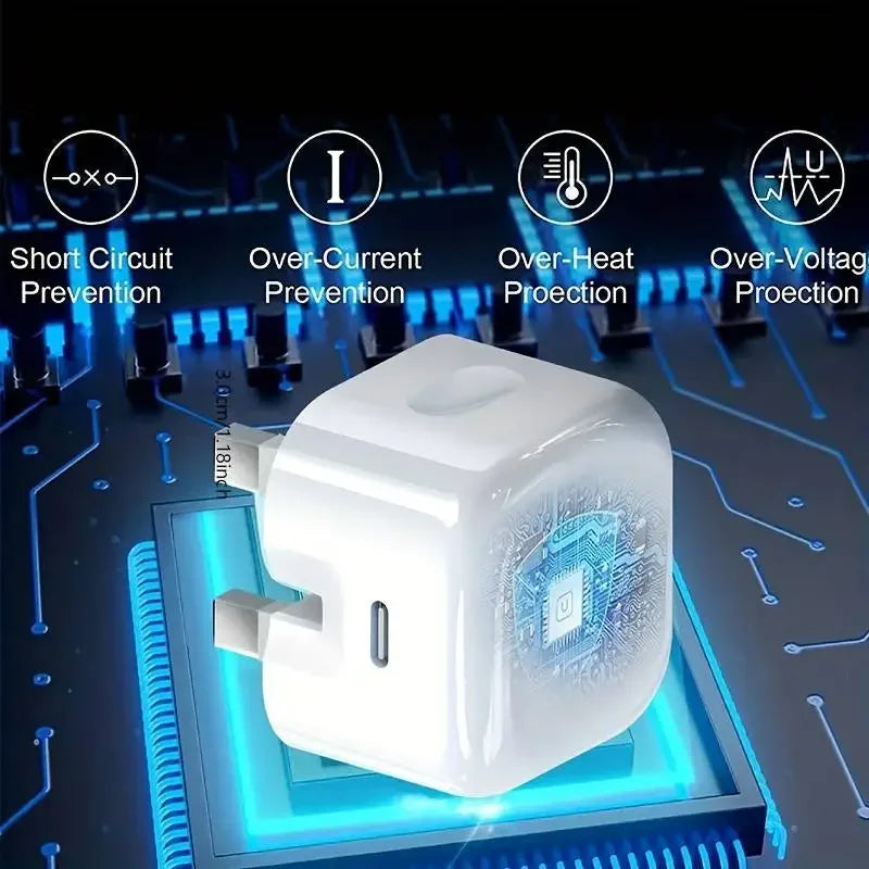 UK USB-C Charger – 25W PD & QC 3.0 Fast Charger for iPhone 15/14/13 Pro, Type-C Travel Wall Adapter